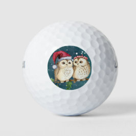 kerst leuk uil dieren in sneeuw met kersthoed golfballen
