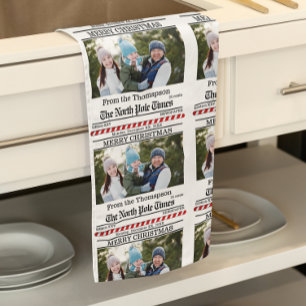 Kerst Leuke foto grillige krant patroon Theedoek