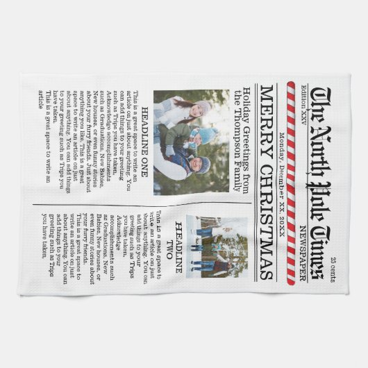 Kerst Leuke Foto Whimsical Fun Krant Theedoek (Horizontaal)