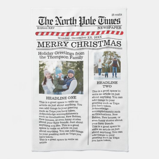 Kerst Leuke Foto Whimsical Fun Krant Theedoek (Verticaal)