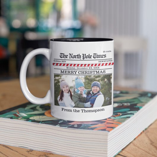 Kerst Leuke Foto Whimsical Krant Print Tweekleurige Koffiemok