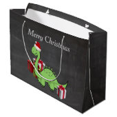 Kerst leuke grappige Santa dinosaurus krijtbord Groot Cadeauzakje (Achterkant Gekanteld)