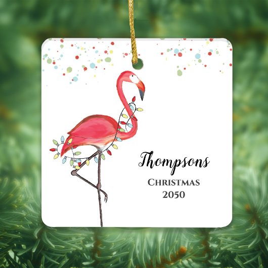 Kerst Leuke Roze Flamingo Vakantie Lichten Keramisch Ornament