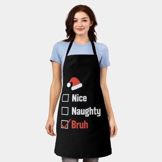 Kerst Leuke Stoute Bruh Grappige Kerstlijst Schort (Gedragen)