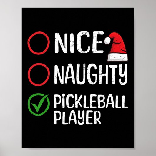 Kerst Leuke Stoute Pickleball Speler Kerstlijst Poster (Voorkant)