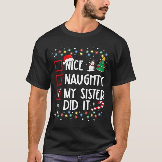 Kerst Leuke stoute zus deed het Xmas Family B T-shirt (Voorkant)