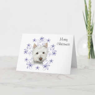 Kerst Leuke Westie Hond Kunst en Sneeuwvlok Feestdagen Kaart