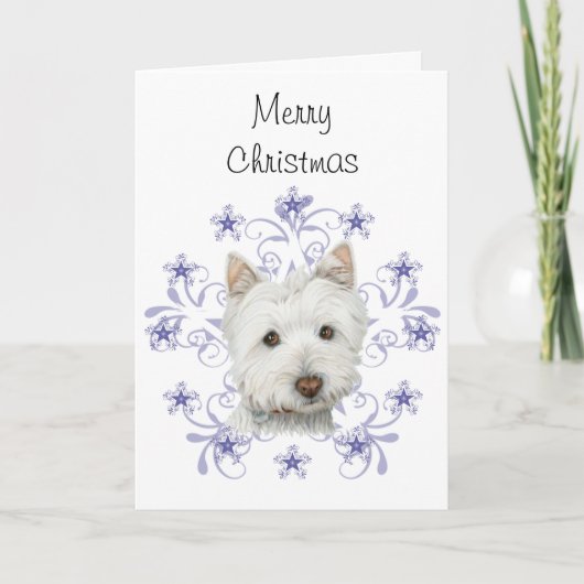 Kerst Leuke Westie Hond Kunst en Sneeuwvlok Feestdagen Kaart (Voorkant)