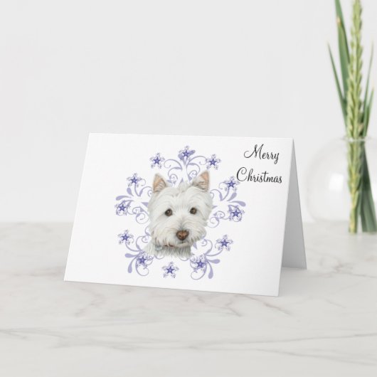 Kerst Leuke Westie Hond Kunst en Sneeuwvlok Feestdagen Kaart (Voorkant)