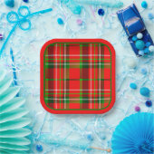 Kerst Levendig Rood Groen Geometrisch Tartan Patro Papieren Bordje (Feest)