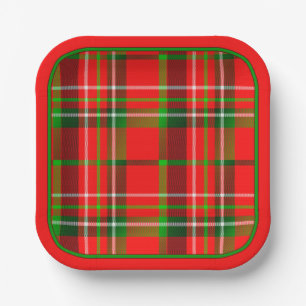 Kerst Levendig Rood Groen Geometrisch Tartan Patro Papieren Bordje