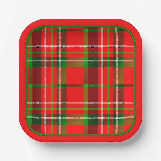 Kerst Levendig Rood Groen Geometrisch Tartan Patro Papieren Bordje (Voorkant)