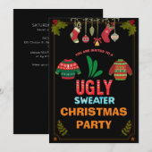 Kerst Licht Lelijk Sweater Party Zwart Thema Kaart (Voorkant / Achterkant)