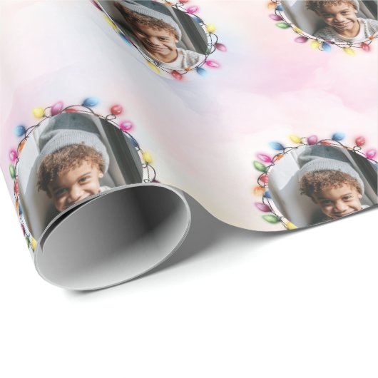 Kerst licht Lijst gepersonaliseerde foto Cadeaupapier (Rol Hoek)