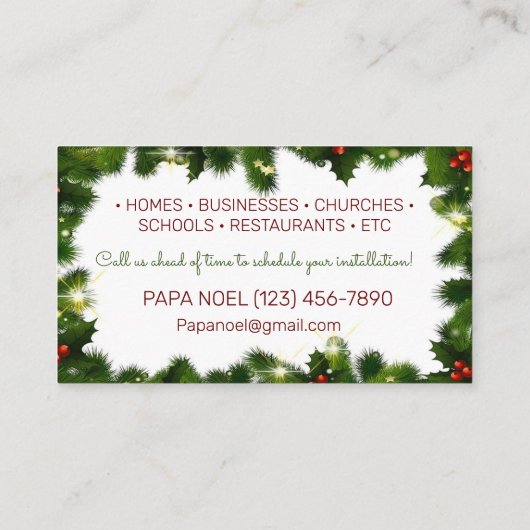 Kerst Lichten Installatie Visitekaartjes (Achterkant)