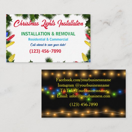 Kerst Lichten Installatie Visitekaartjes (Voorkant / Achterkant)