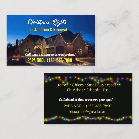Kerst Lichten Installatie Visitekaartjes (Voorkant / Achterkant)
