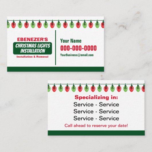 Kerst Lichten Installatie Visitekaartjes (Voorkant / Achterkant)