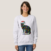 Kerst Lichten Sweatshirt, Speelse Kat Kleurrijk Trui (Voorkant volledig)