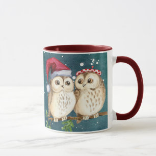 kerst lief uil dieren in het wild kerstmuts sneeuw mok
