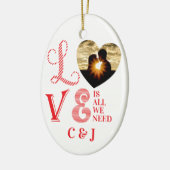 Kerst Liefde Hart Rood Familie Aangepaste Foto Keramisch Ornament (Links)
