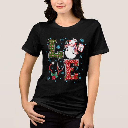Kerst Liefde Verpleegster Schattige Medische Sneeu Tri-Blend Shirt (Voorkant)