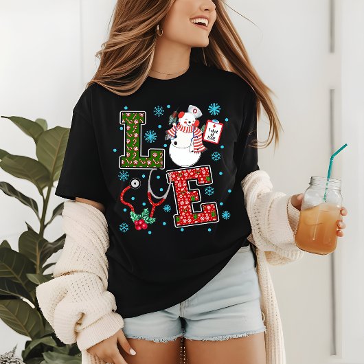Kerst Liefde Verpleegster Schattige Medische Sneeu Tri-Blend Shirt