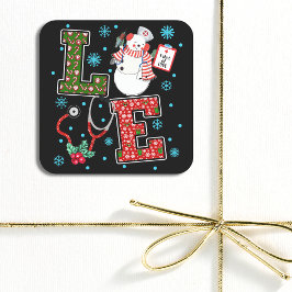 Kerst Liefde Verpleegster Schattige Medische Sneeu Vierkante Sticker