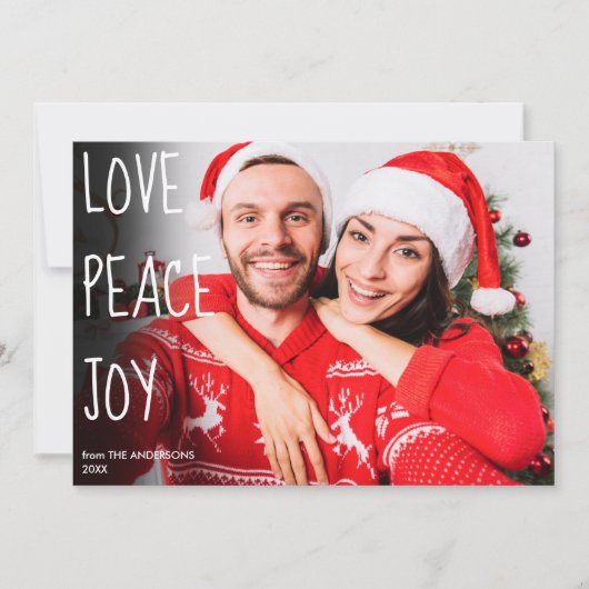 Kerst Liefde Vrede Vreugde Moderne Foto Feestdagenkaart (Voorkant)