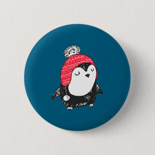 Kerst Lieve Baby Pinguïn met Winterhoedje W_e Ronde Button 5,7 Cm