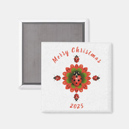Kerst Lieveheersbeestje Rood Groen Wit Vierkant Magneet