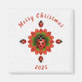 Kerst Lieveheersbeestje Rood Groen Wit Vierkant Magneet