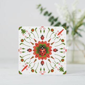 Kerst Lieveheersbeestje Rood Wit Groen Handgeteken Kaart