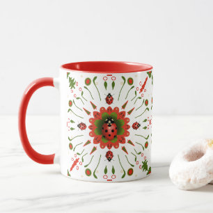 Kerst Lieveheersbeestje - Rood Wit Groen Keramiek Mok