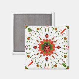 Kerst Lieveheersbeestje Rood Wit Groen Magneet