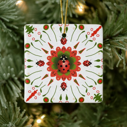 Kerst Lieveheersbeestje Rood Wit Groen Ornament (Boom)