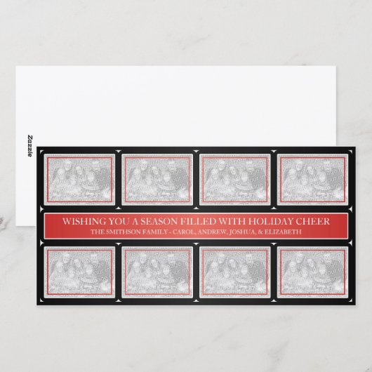 Kerst Lijst Collage Rood Zwart Feestdagenkaart (Voorkant / Achterkant)