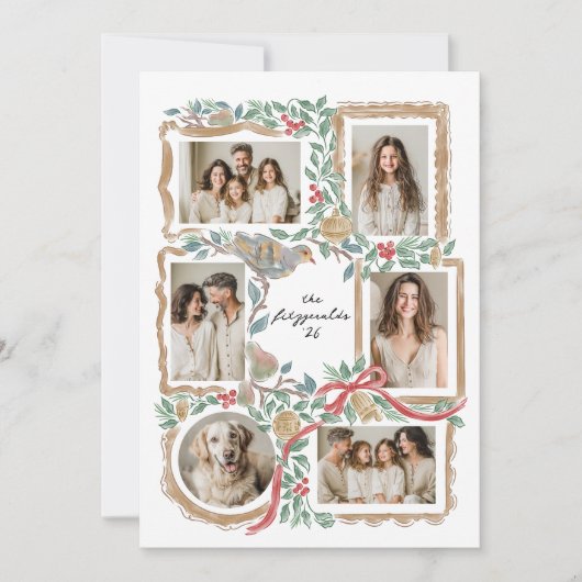 Kerst lijsten en botanische collage feestdagenkaart (Voorkant)