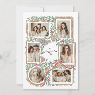 Kerst lijsten en botanische collage feestdagenkaart