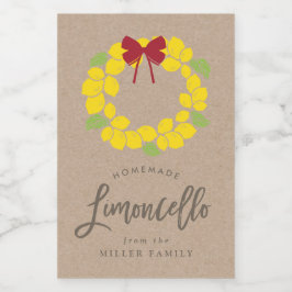 Kerst limoncello krans, label voedselcontainer etiket