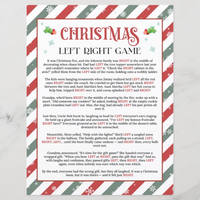 Kerst Links Rechts Voorbij het Cadeau Party Game (Voorkant)