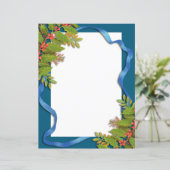 Kerst lint blauw briefpapier (Staand voorkant)