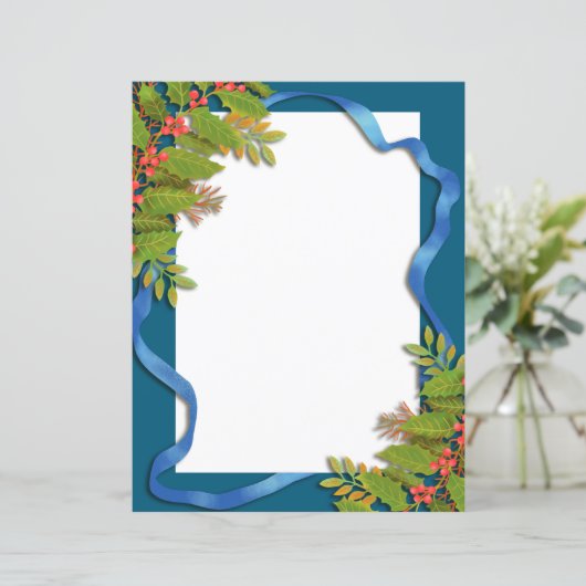 Kerst lint blauw briefpapier (Staand voorkant)