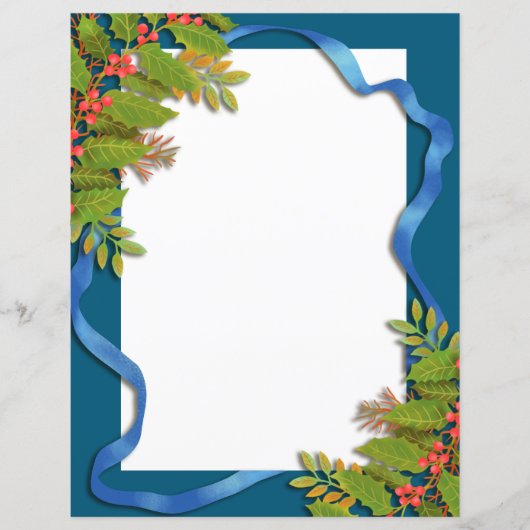 Kerst lint blauw briefpapier (Voorkant)