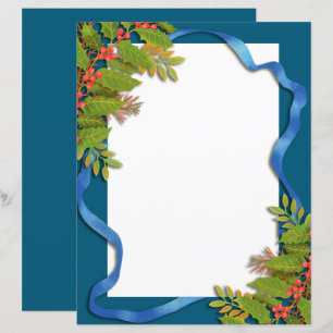 Kerst lint blauw briefpapier