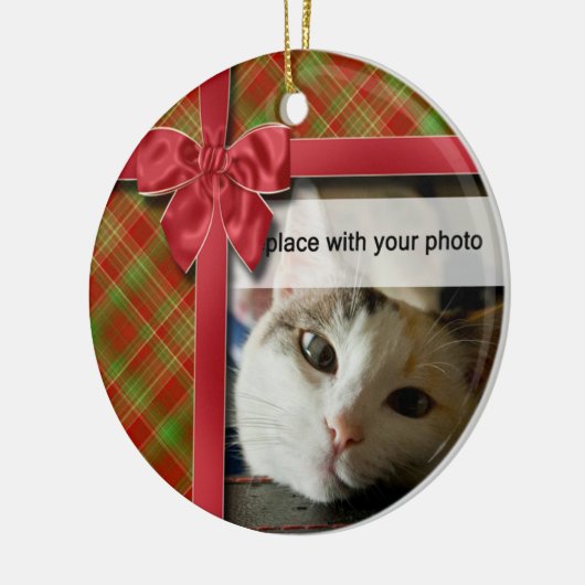 Kerst Lint en Plaid Foto Ornament (Links)