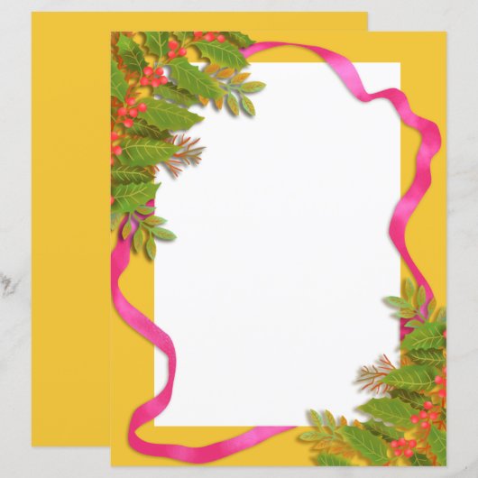 Kerst lint geel Sinaasappel briefpapier (Voorkant / Achterkant)