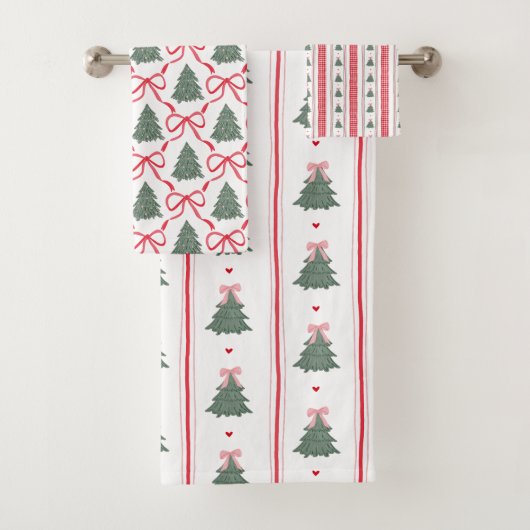 Kerst lint met geruite strik bad handdoek (Insitu)