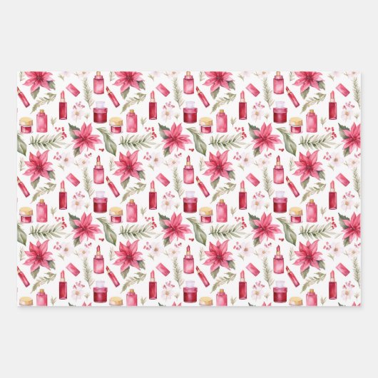 Kerst lippenstift nagellak beauty items inpakpapier vel (Voorkant 2)