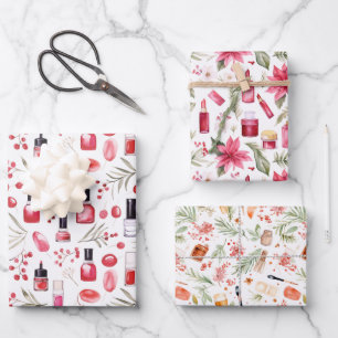 Kerst lippenstift nagellak beauty items inpakpapier vel